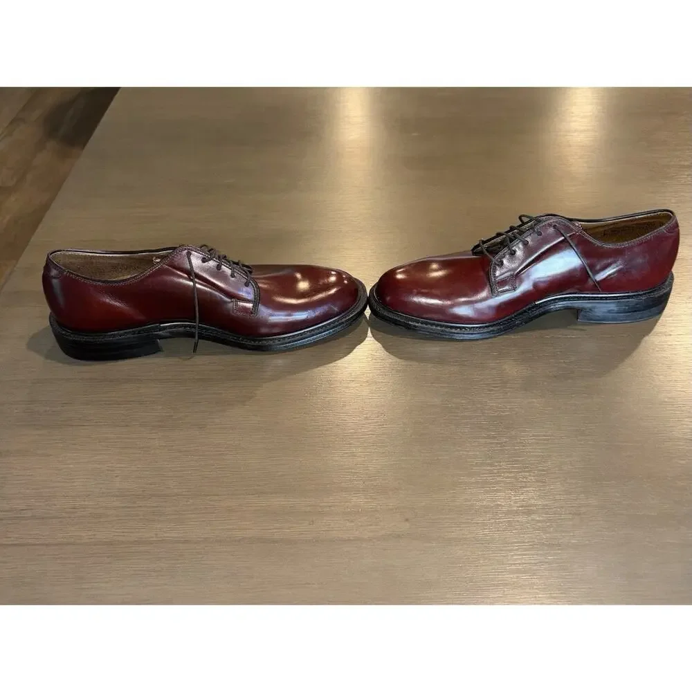 Men’s Burgundy Leather Plain Toe Derby Dress Shoes Size 9.5 D Made USA